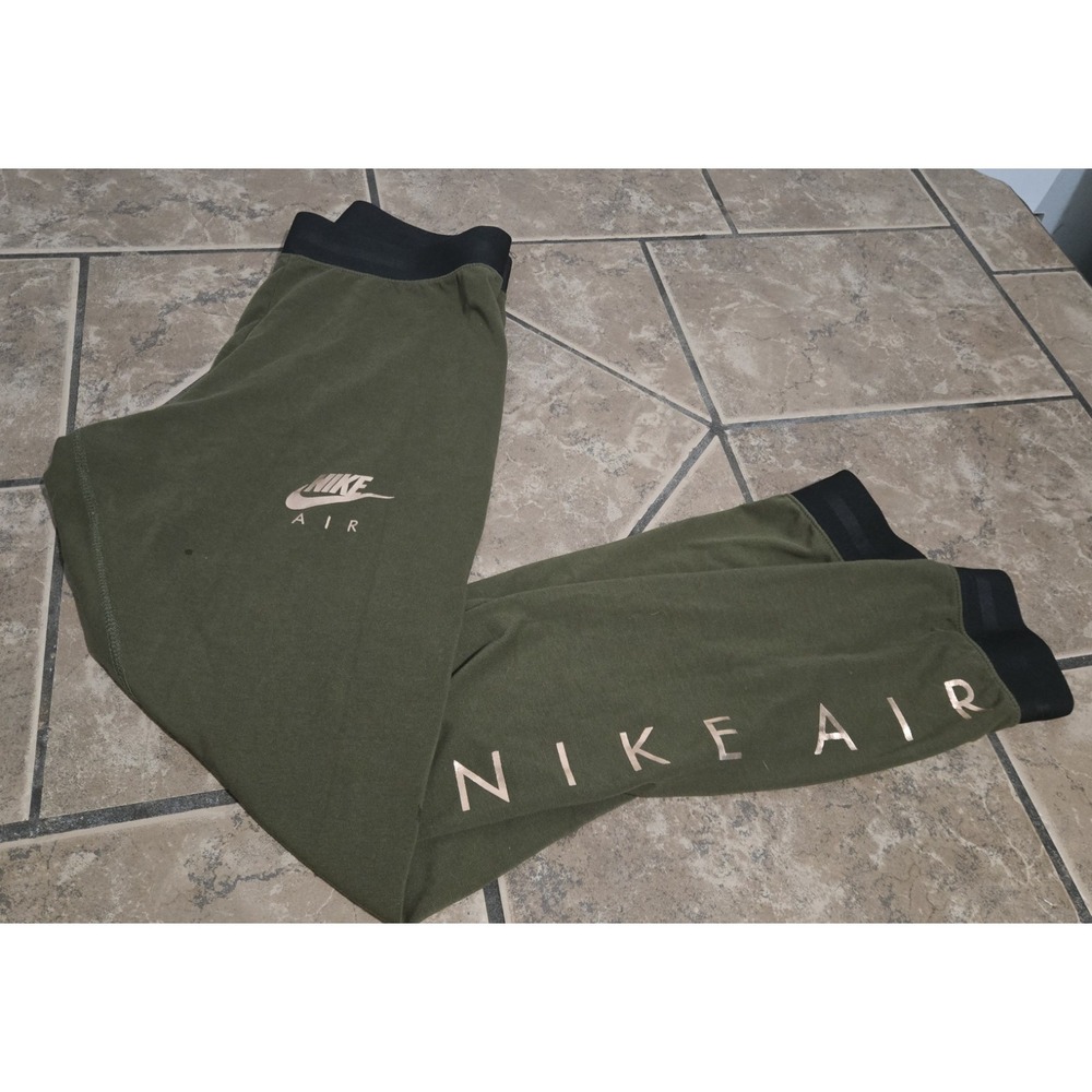Nike Air Women's Leggings Medium Olive Green Gold Logo Tight Pants Athletic  szM
